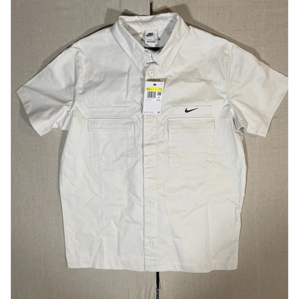 Nike Woven Military Short Sleeve Button Down Shirt Men Sz S White DX3340-030 NWT